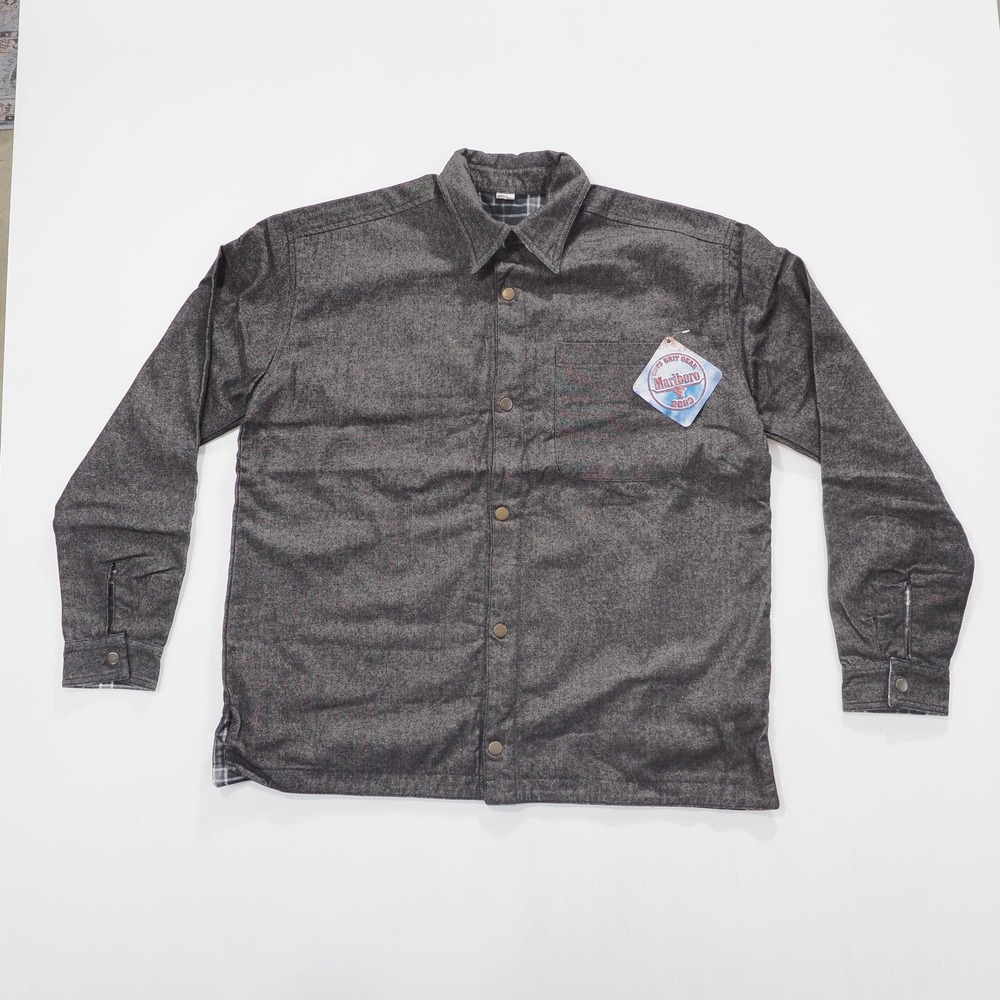 Vintage Marlboro Shirt Jacket Mens Medium Grey Plaid Reversible Cotton 2003